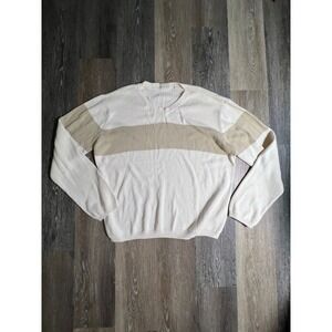Timberland V-Neck Sweater Mens XXL Cream Tan Good Striped Knit Pullover